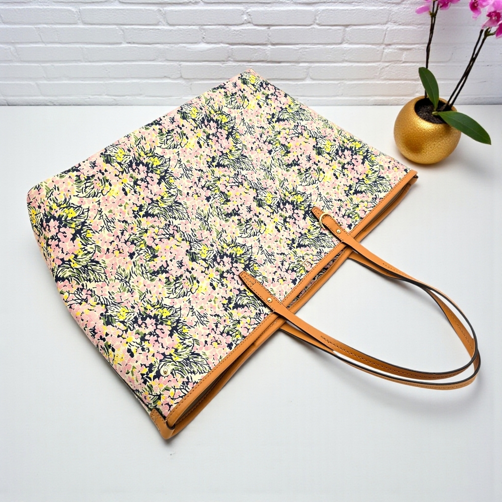 Tory Burch Kerrington Square Tote Flower Field Pink Floral Large Shoulder Bag - Picture 3 of 16